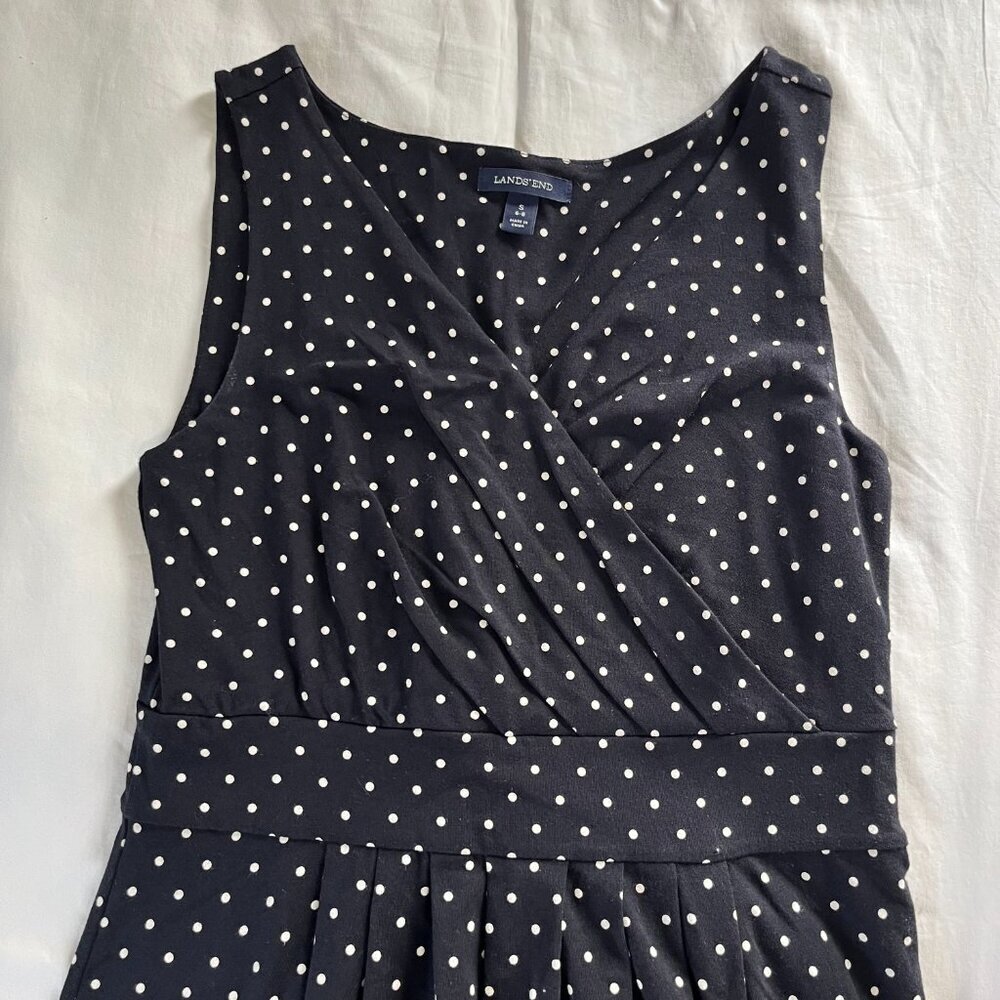 Lands' End Navy Blue White Polka Dot Sleeveless Summer Dress | Size S (6-8) - Picture 3 of 6